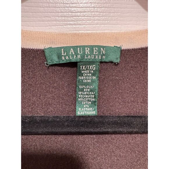 Lauren Ralph Lauren Women's Size 1X Brown V-Neck Cardigan Silk & Cotton Blend - Picture 2 of 4